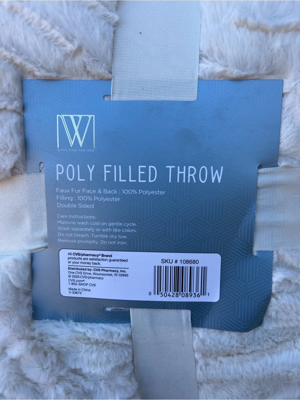 NWT Wayland Square Poly Filled Plush Throw - Cream